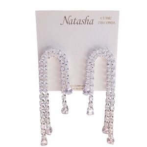 Natasha Couture Silver Cubic Zirconia Drop Earrings